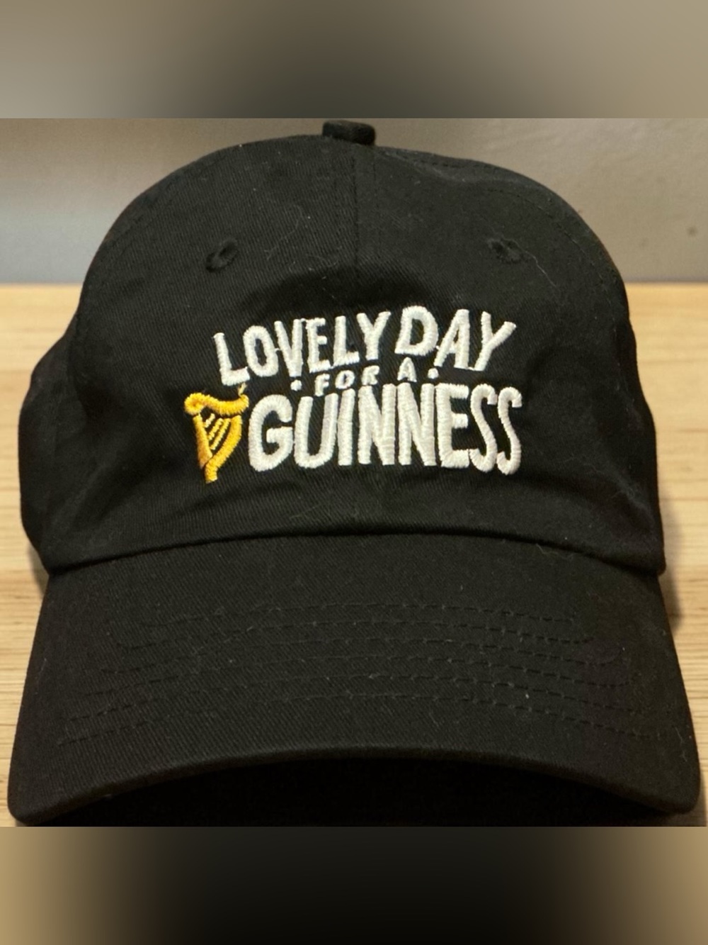 🍺Guinness Black Hat with White and Yellow Embroidery